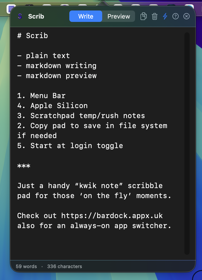 Scrib open from the macOS menu bar